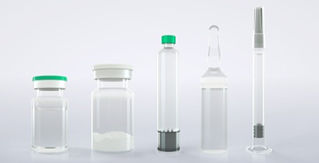 Various sterile pharmaceutical containers including vials, cartridges, ampoules, and syringes, compatible with pharmaceutical filling machine applications in aseptic production.